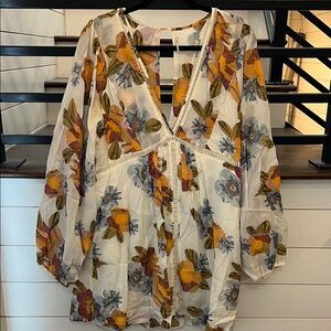 Free People Floral Mini Dress - Cream, Yellow, Blue